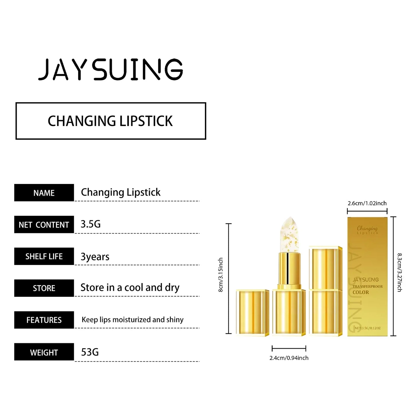 Jaysuing pH Color Changing Lip Balm – Shimmer & Gold Foil