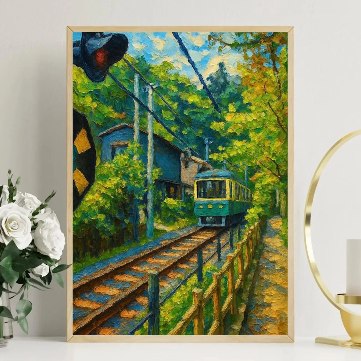 Retro Japanese Railway Landscape Canvas Print Tokyo Rainy Night Street Wall Art Poster for Modern Living Room Bedroom Home Decor Peaceful Pleasures Health and Wellness WO738 20x30cm Unframed