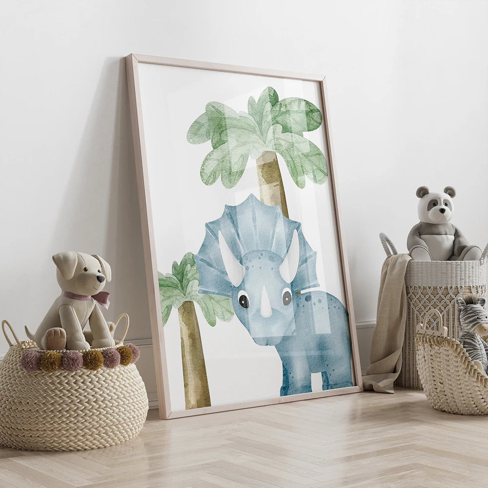 3pcs Personalized Name Cartoon dinosaur Wall Art Print Picture Canvas Poster Painting Living Room Children's Room Home Decor Peaceful Pleasures Health and Wellness