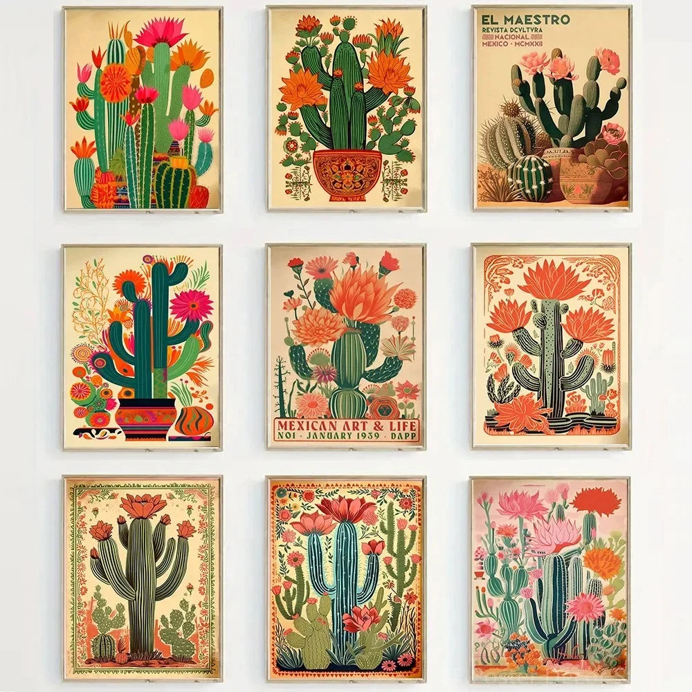 Classic Retro Mexican Cactus Poster Canvas Decoration Painting Flower Aesthetics Color Art Room Home Decoration Wall Art Peaceful Pleasures Health and Wellness