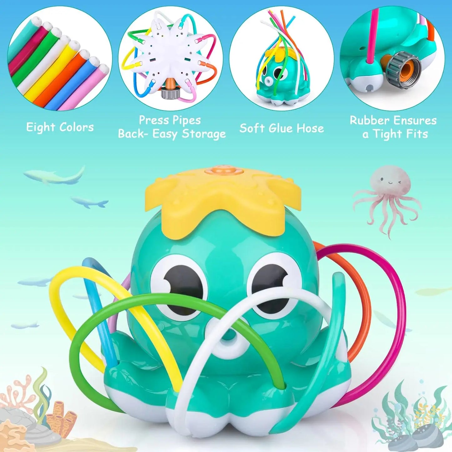 Kids Outdoor Water Sprinkler Toy | 8 Wiggle Tubes Summer Fun