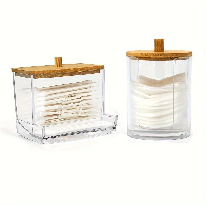 Clear Acrylic Makeup Organizer – Cotton Pad & Swab Holder Cosmetic Storage Jar