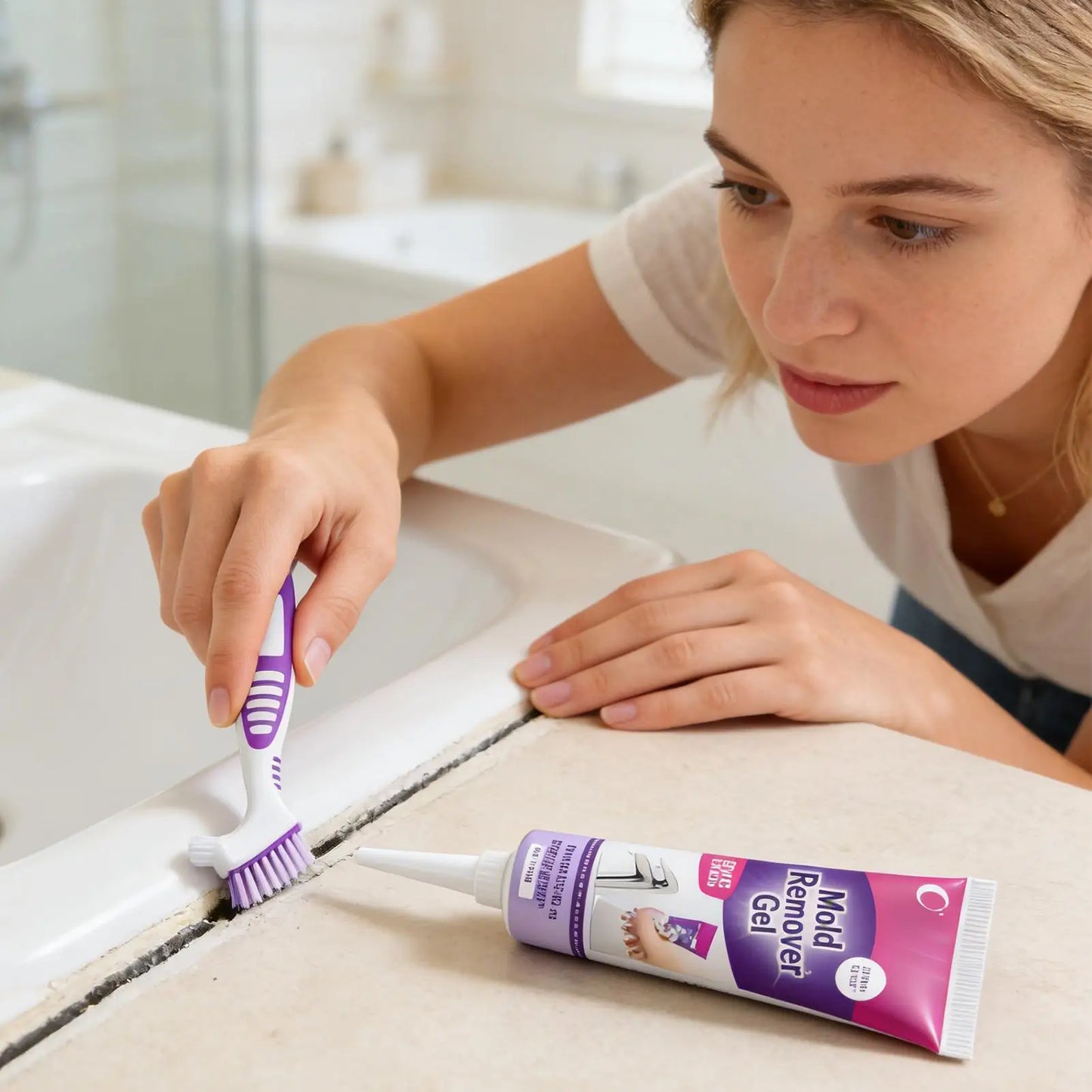Tile & Grout Cleaner Gel with Brush – Multi-Surface Stain Remover