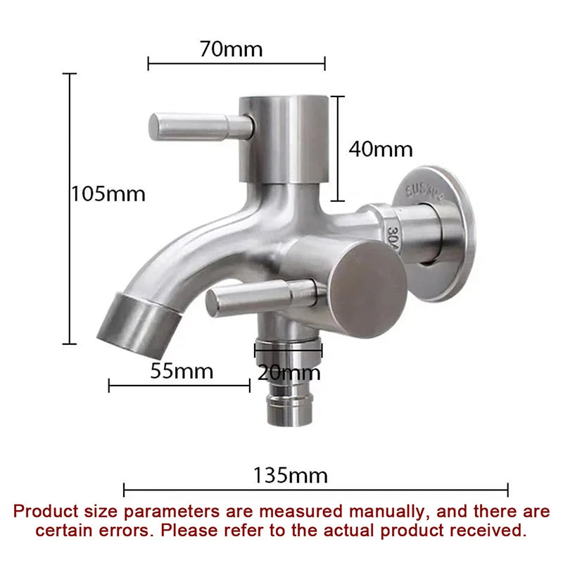 Multifunction Double-outlet Washing Machine Faucet 304 Stainless Steel Faucet One Into Two Out Outdoor Garden Sink Pool Faucet Peaceful Pleasures Health and Wellness