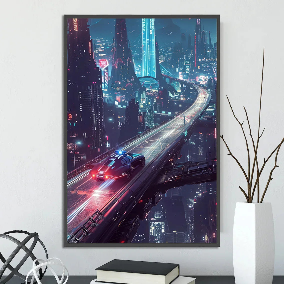 Cyberpunk City Canvas Wall Art | Sci-Fi Poster for Game Room