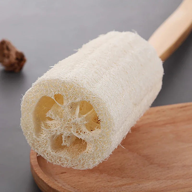 Natural Loofah Bath Brush – Long Wooden Handle Body Scrubber