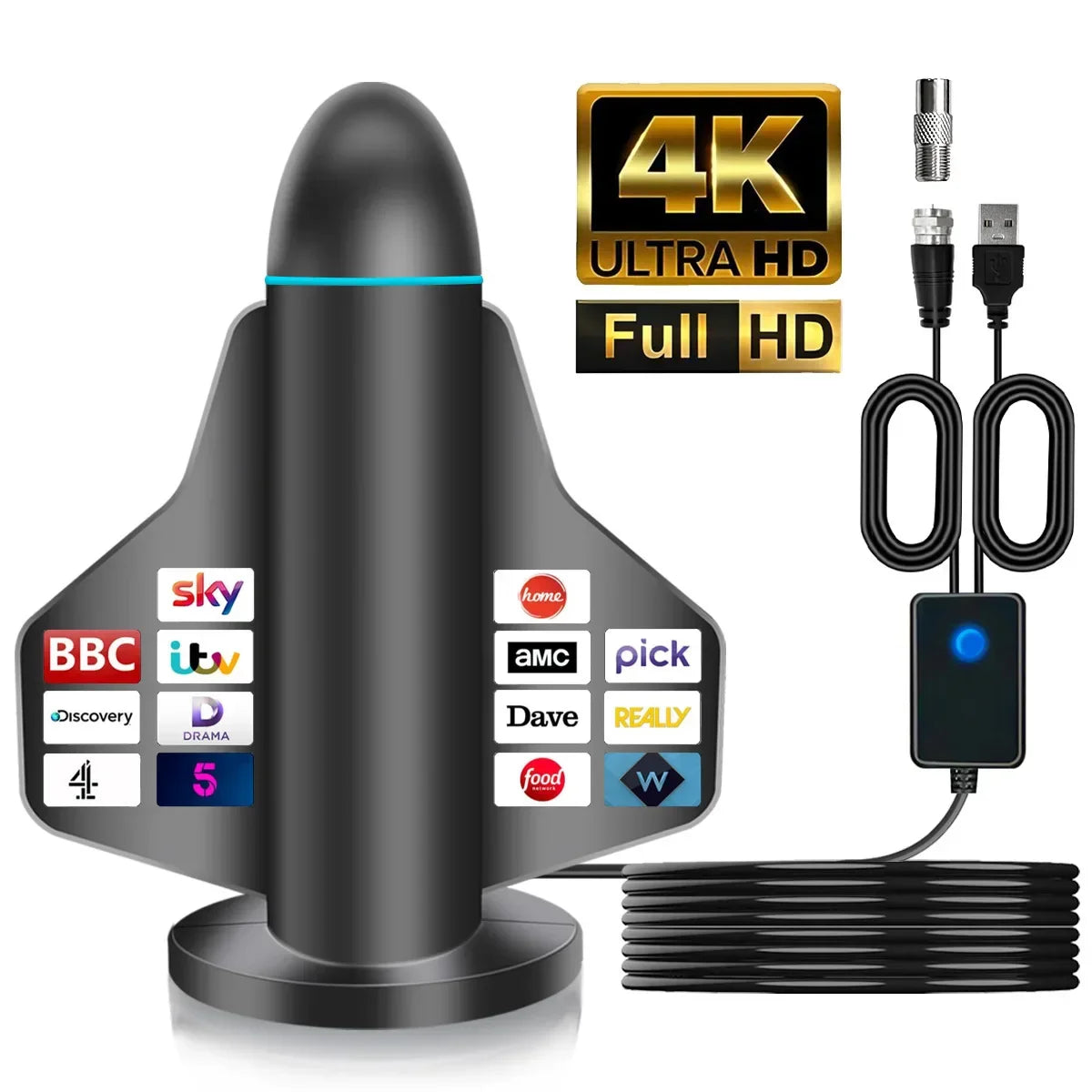 Indoor HD Digital TV Antenna – 80 Mile Range, 1080p Free TV