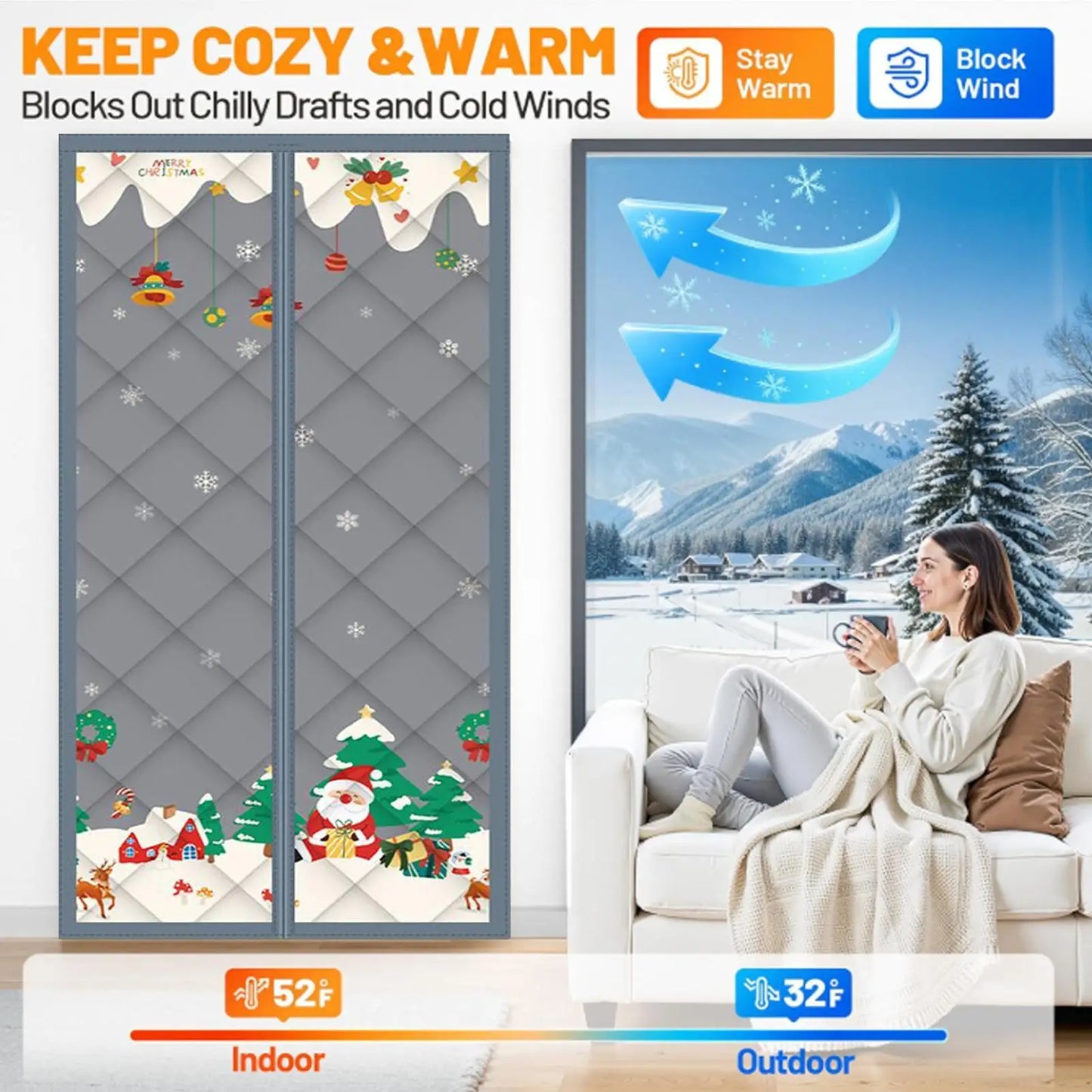 Insulated Magnetic Door Curtain – Thermal Windproof Blackout Cover