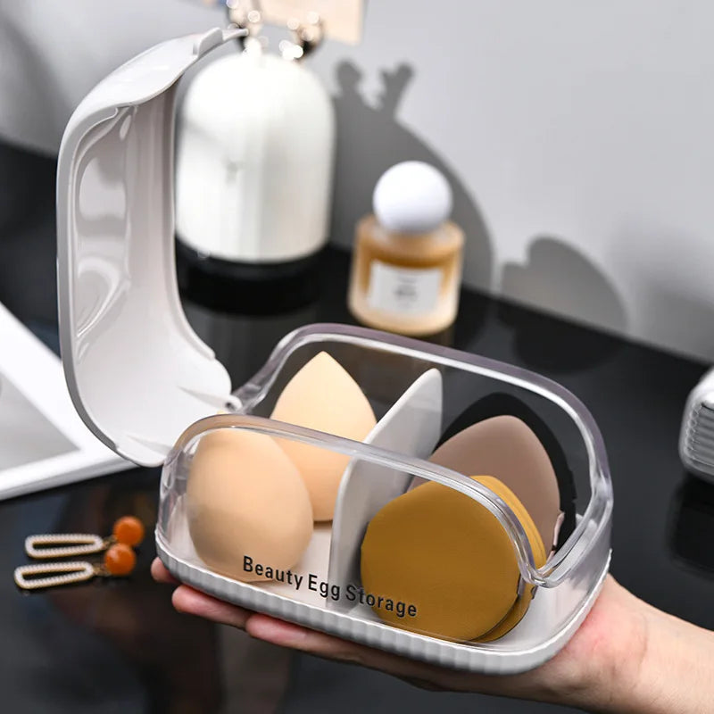 New Transparent Makeup Sponge Holder Dustproof Plastic Beauty Organizer Travel Home Cosmetic Storage Makeup Organizers with Lid Peaceful Pleasures Health and Wellness