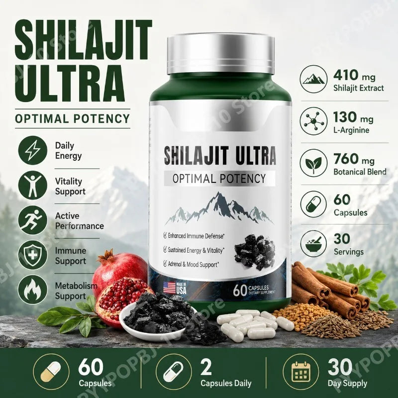 Shilajit Ultra Daily Energy & Vitality | L-Arginine 60 Caps