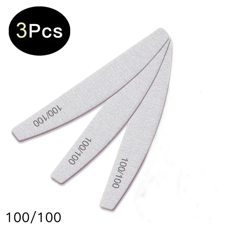 3-Piece Nail File Set – Buffer, Half Moon & Sandpaper 100/180 Grit