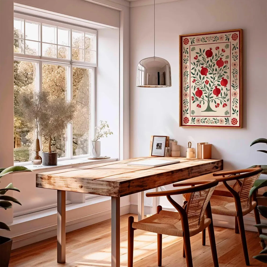 Pomegranate Tree Canvas Wall Art | Botanical Folk Art Print