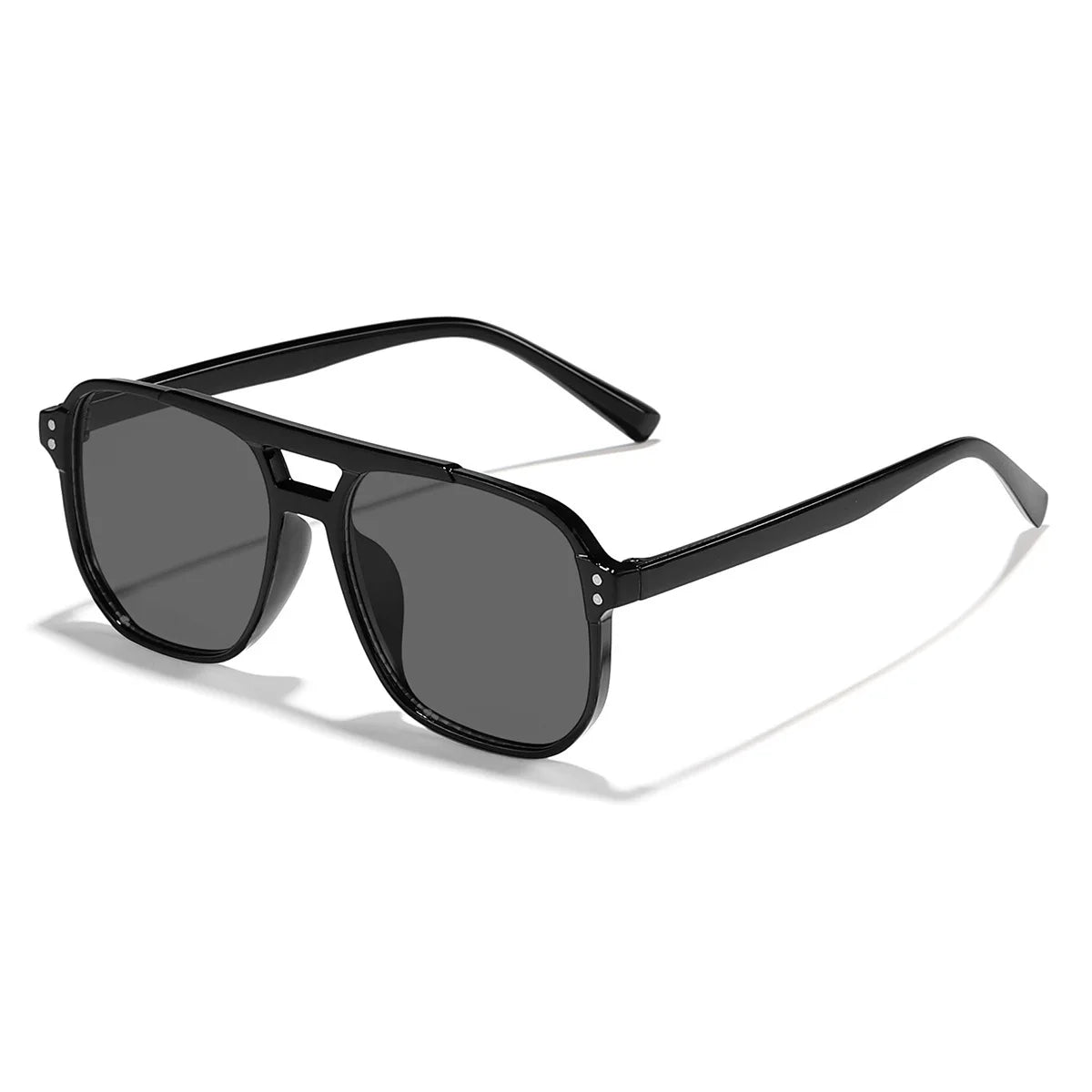 1/6pc Retro Double Bridge Sunglasses Stylish Minimalist Large Frame Fashionable Ins Personality Ocean Lens Sun Glasses Peaceful Pleasures Health and Wellness black