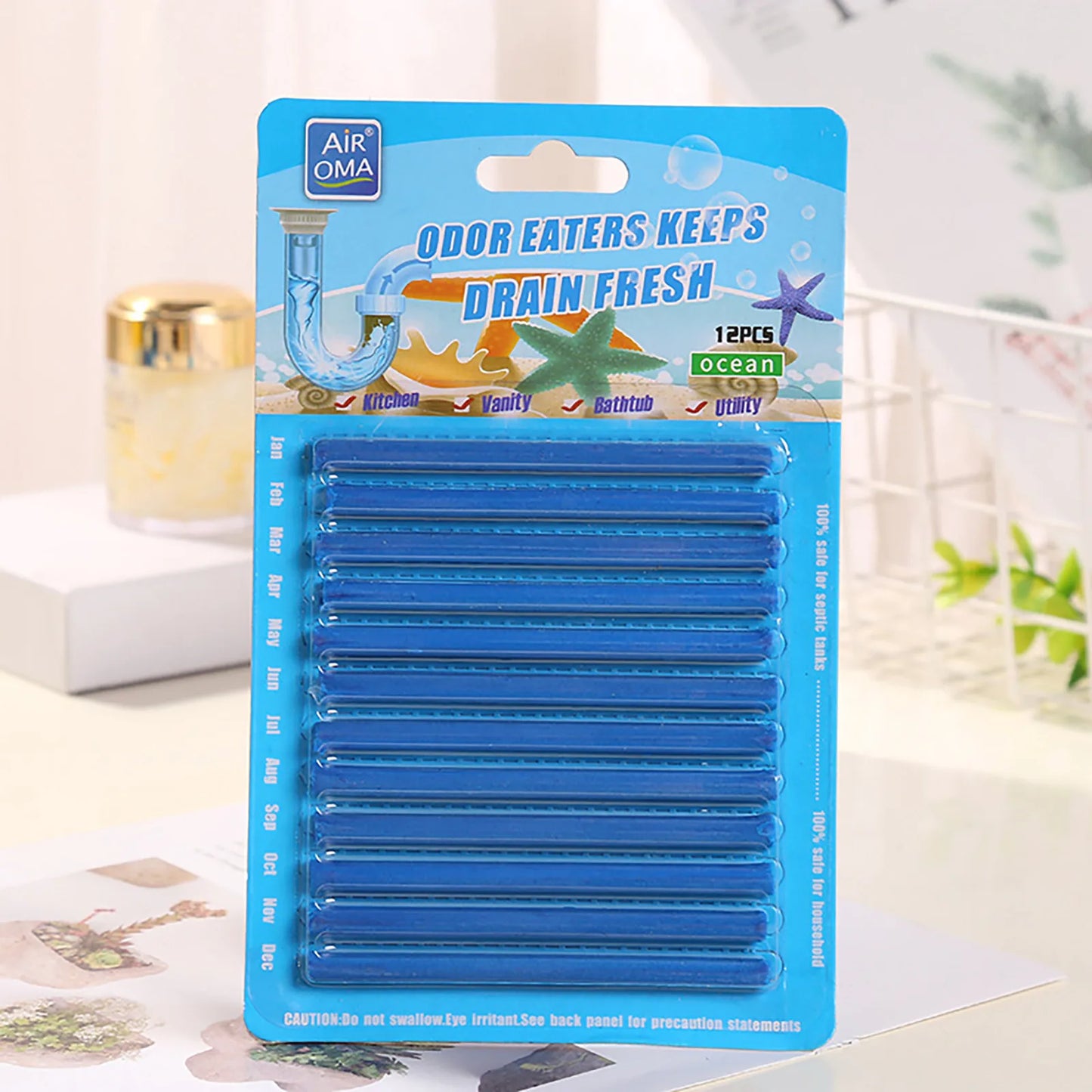 12Pc Solid Sani Sticks Oil Decontamination Kitchen Toilet Bathtub Cleaner Sewer Pipe Odor Clog Cleaning Rod Cleaning Tools Peaceful Pleasures Health and Wellness Blue