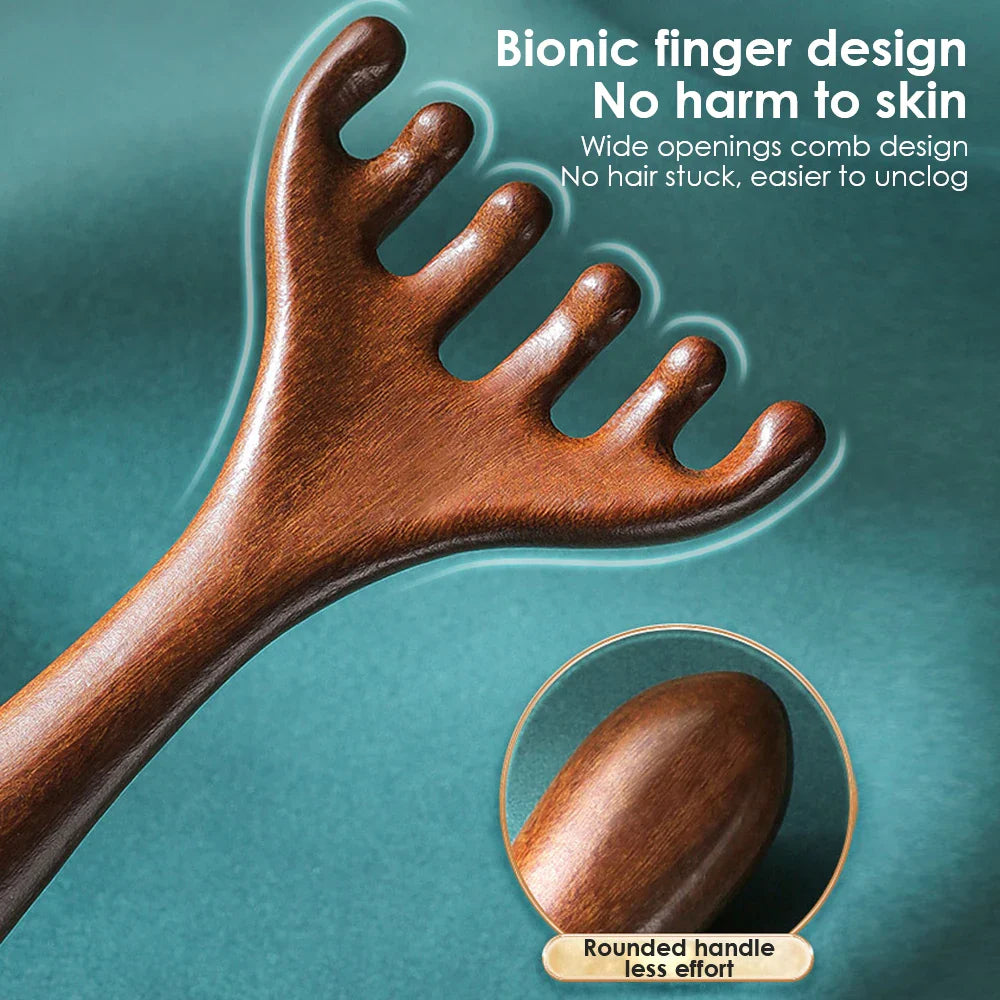 Hailicare Wooden 6-Claw Head Massager Comb & Gua Sha Tool