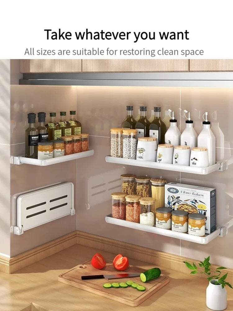 Wall-Mounted Folding Kitchen Seasoning Rack | Aluminum Organizer