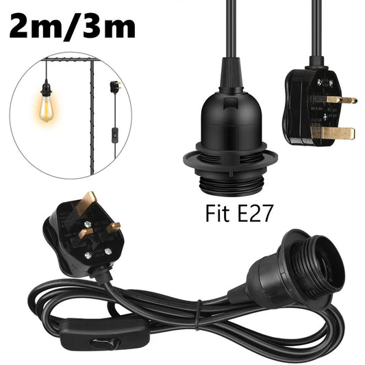 5/10-Pack 2m/3m E27 Base Plug-in Pendant Light Adapter Vintage Industrial Style Hanging Lamp Socket Cord with On/Off Switch Peaceful Pleasures Health and Wellness
