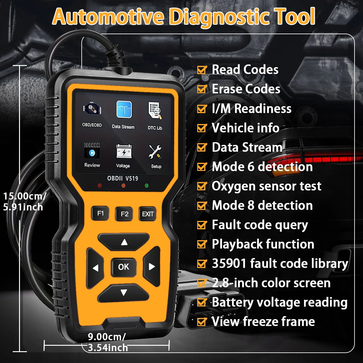 V519 Obdii Scanner, Professional Engine Fault Code Reader with Live Data, Battery Voltage Monitor, Check Engine Light Diagnostic Peaceful Pleasures Health and Wellness