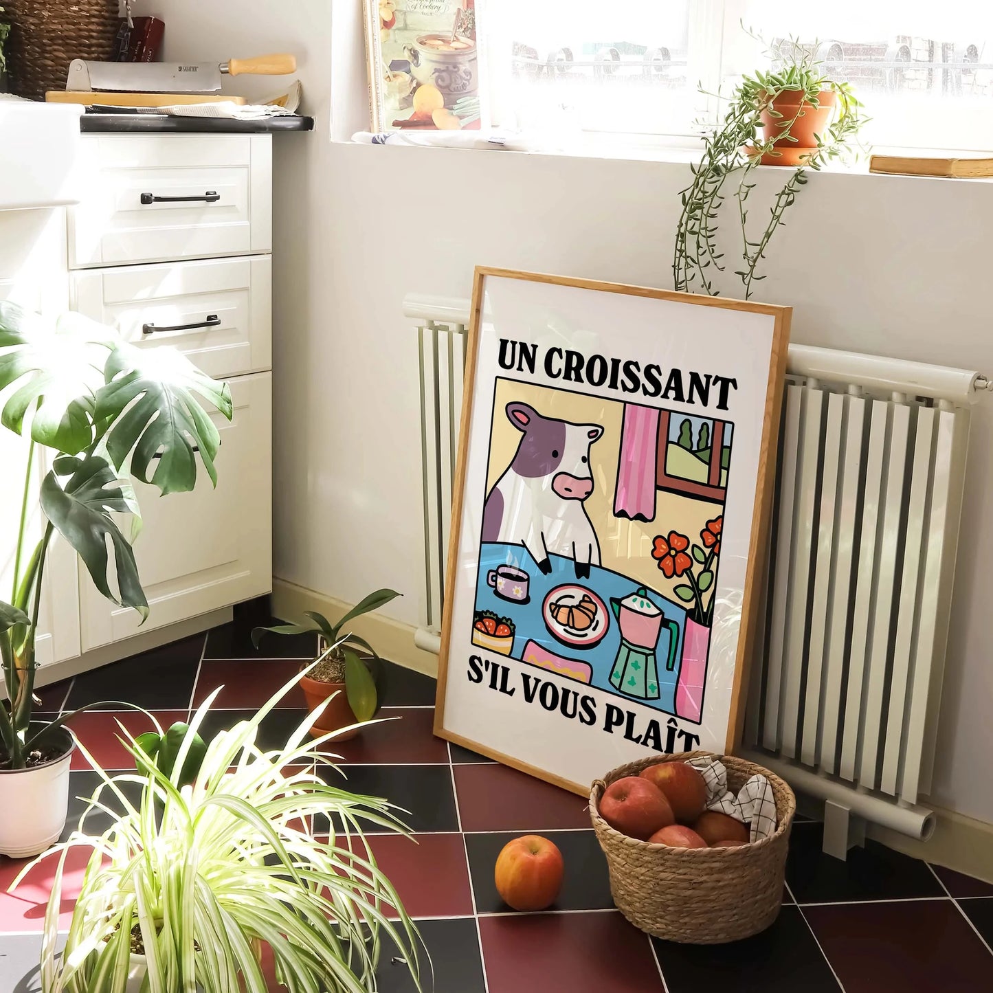 Cartoon Cow French Canvas Wall Art | Kids & Living Room Décor