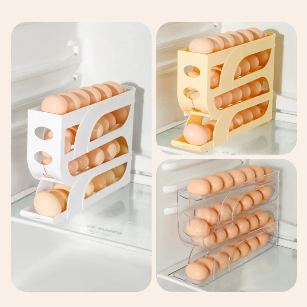 Large Capacity Automatic Egg Roller Household Four Tier Refrigerator Egg Storage Box Space Saving Kitchen Dedicated Peaceful Pleasures Health and Wellness