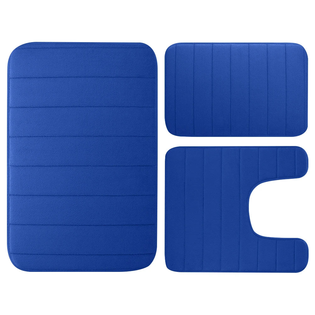 3Pc Sets Bath Mats Non Slip Memory Foam Bathroom Soft Rugs Water Absorption Dry Fast Bath Mat Machine Washable For Home Floor Peaceful Pleasures Health and Wellness Blue 3pcs set