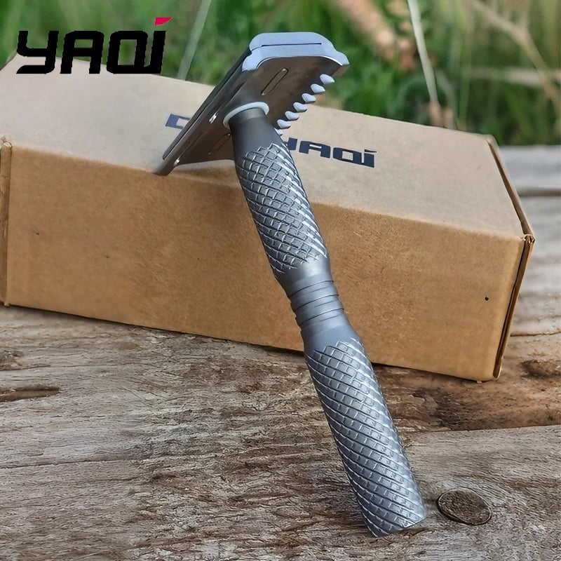 2026 YAQI Ghost 90DC Cross Grain Pattern Lightweight Titanium Safety Razor Model Comfortable Shave Experience Peaceful Pleasures Health and Wellness