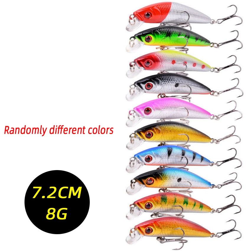 2026 New 3/5/8Pcs Random Minnow Lure, 7.2CM 8G Bionic Bait Double Hooks Outdoor Fishing Tackle Peaceful Pleasures Health and Wellness FS0146 5pcs Random Colors
