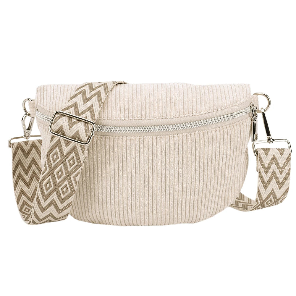 Corduroy Crossbody Bag – Adjustable Fanny Pack for Travel