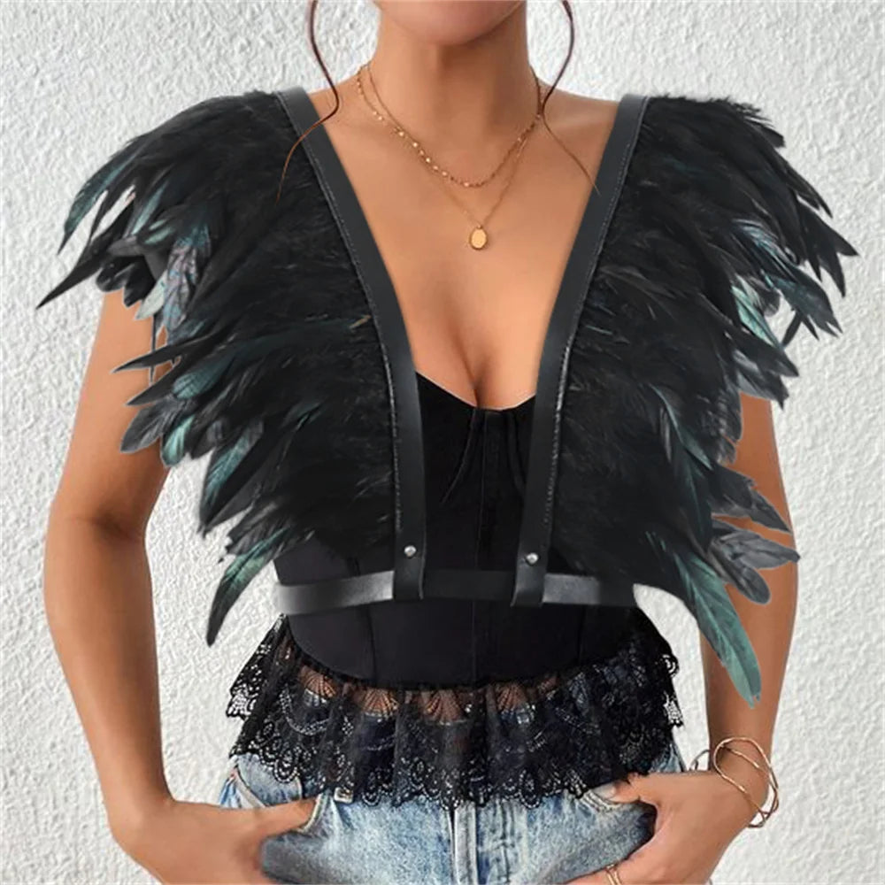 Gothic Medieval Halloween Feather Shawl Shrugs Bolero Shoulder Wrap
