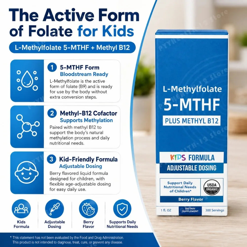 Kids L-Methylfolate 5-MTHF & Methyl B12 Drops | Organic Berry 30ml