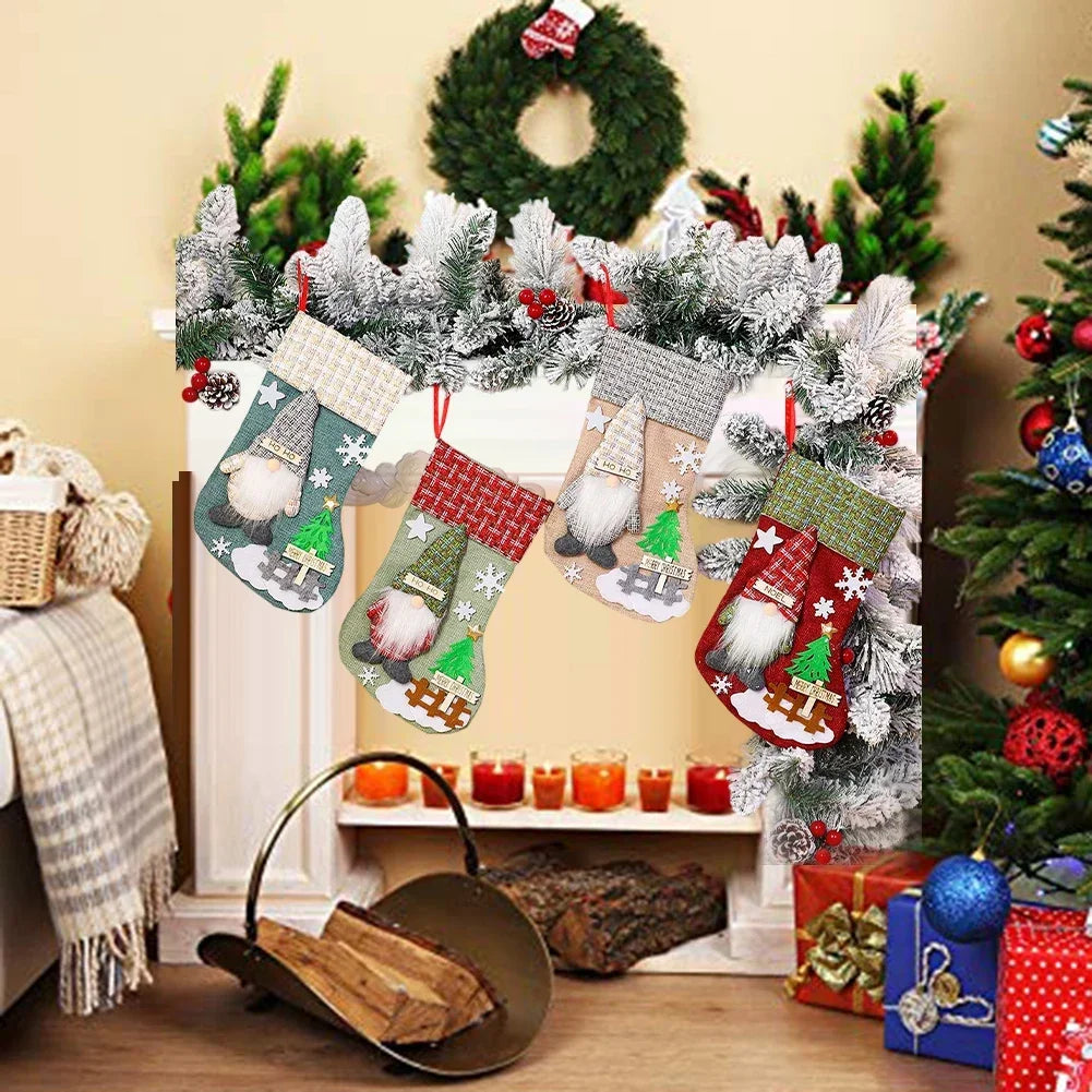 4-Pack 3D Gnome Plush Christmas Stockings | Festive Holiday Decor