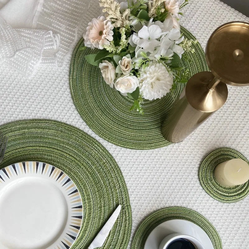 Nordic Style Imitation Cotton Yarn Placemat Round Ramie Woven Coaster Insulation Dish Mat Household Anti-scald Mat Peaceful Pleasures Health and Wellness