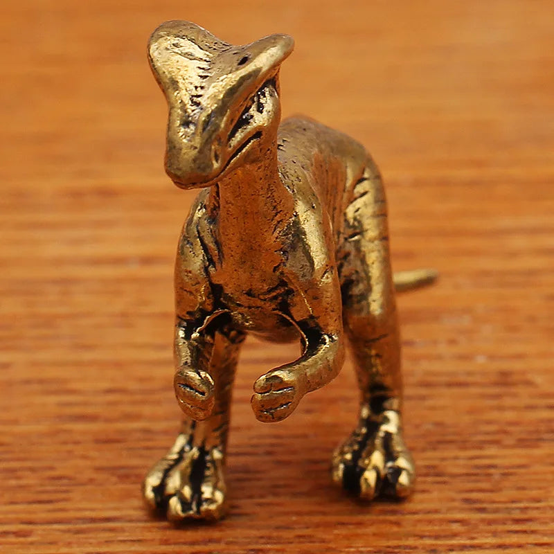 1PCS Solid Brass Jurassic Dinosaur Small Statue Miniatures Copper Dinosaur Ornaments Office Desktop Ornaments Tea Pet Crafts Peaceful Pleasures Health and Wellness