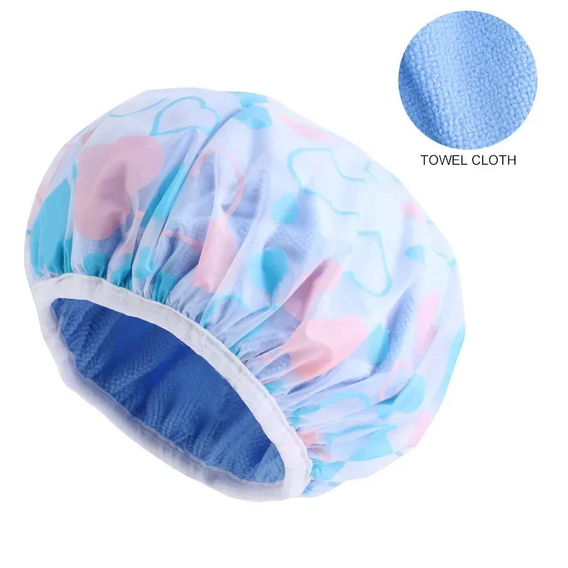 Double Layer Waterproof Shower Cap for Women – Thick & Reusable Shower Cap Peaceful Pleasures Health and Wellness Love blue