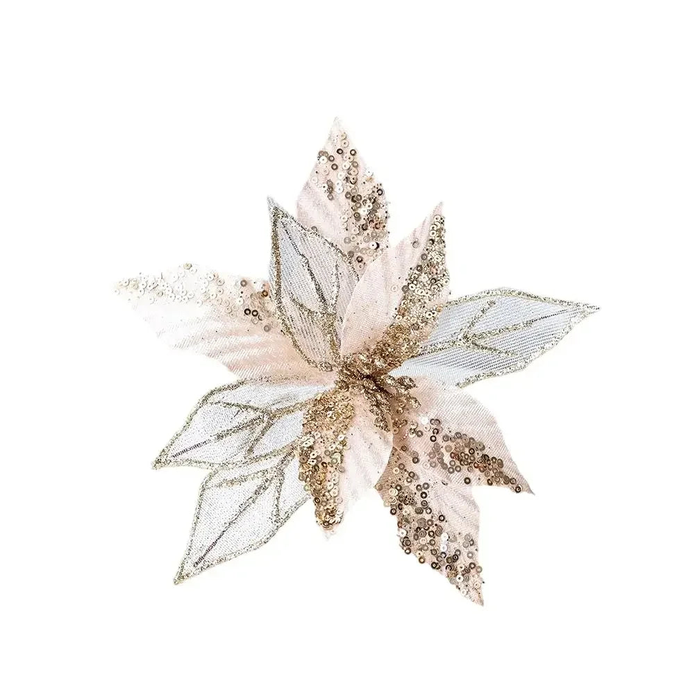 Glitter Poinsettia Flower Ornament – Christmas & Wedding Decor