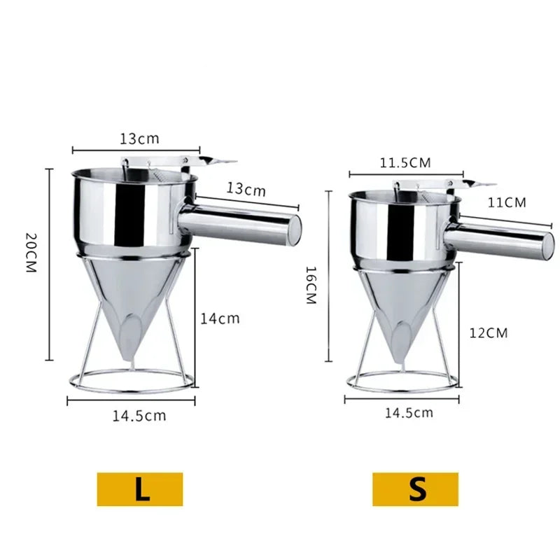 Cone Stainless Steel Pancake Batter Removable Dispenser Funnels with Stand 600/1200ml Great for Cupcakes Takoyaki Baking Tools Peaceful Pleasures Health and Wellness