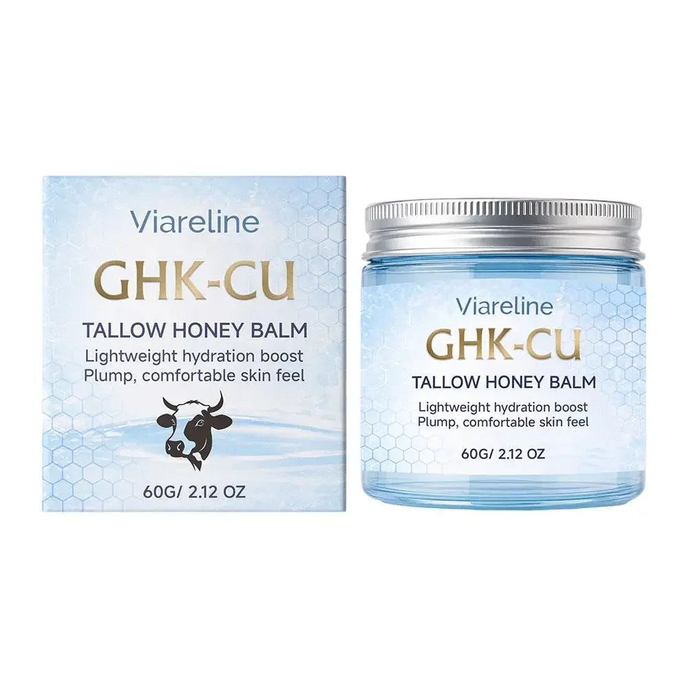 Viareline GHK-CU Copper Peptide Tallow Balm Facial Cream Body Moisturizer Lightweight Hydrate Honey Blue Balm for All Skin Types Peaceful Pleasures Health and Wellness 60ml X 1