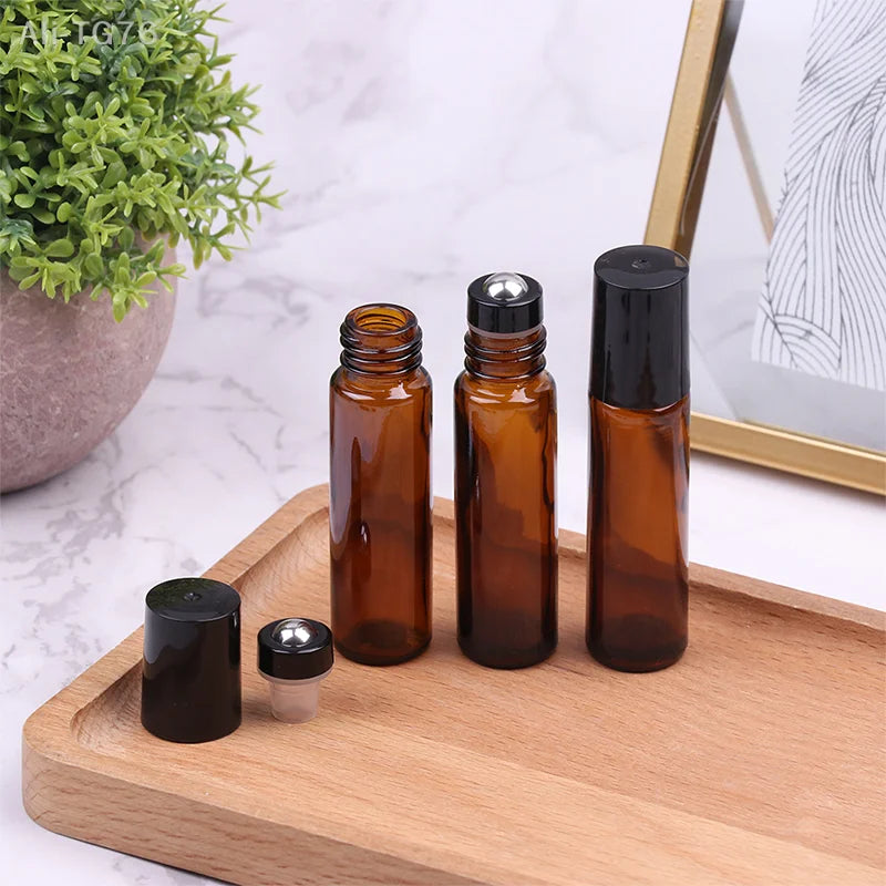 10ml Amber Glass Roll-On Bottle | Metal Roller Ball for Essential Oils