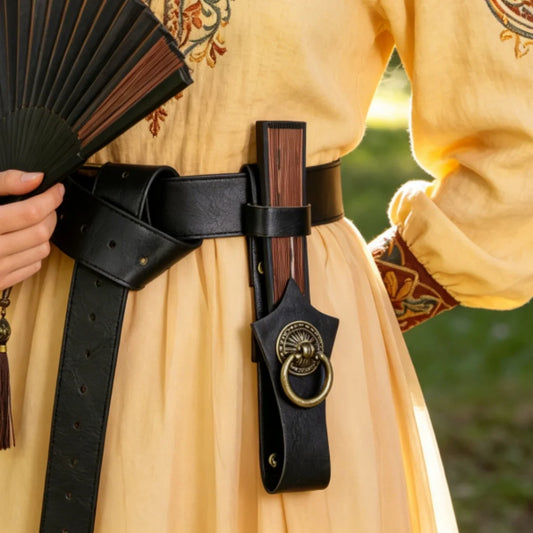 UYEE Vintage Rose Decor Leather Fan Holster Waist Sash Medieval Pouch Peaceful Pleasures Health and Wellness
