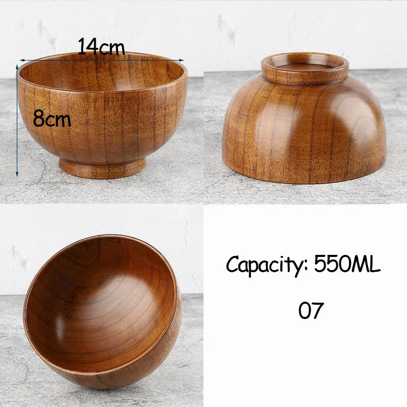 Japanese Style Acacia Wooden Bowl for Children's Dining Anti DropBowl Exclusive Wooden Bowl Retro Home Tableware Set Salad Bowl Peaceful Pleasures Health and Wellness 07