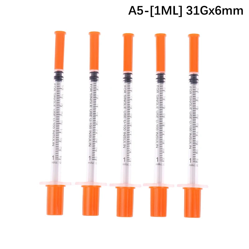 5Pcs 0.3/0.5/1ML Disposable Plastic Veterinary Syringe Orange Cap Sterile Insulin Syringe With Needles For Pet Farm Animal Peaceful Pleasures Health and Wellness A5
