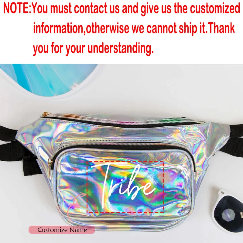 Shiny Laser Fanny Pack – Bachelorette & Wedding Waist Bag Holographic Waist Bag Peaceful Pleasures Health and Wellness custom A 13x30x8cm
