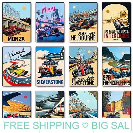 Vintage F1 Racing Car Canvas Wall Art | Motorsport Poster Print Canvas Wall Art Peaceful Pleasures Health and Wellness
