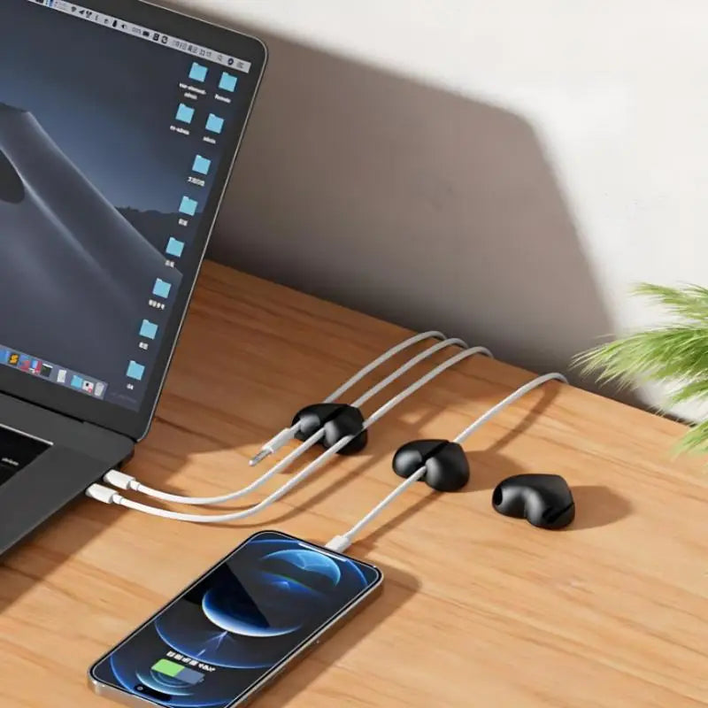 Self Adhesive Silicone Heart Shaped Cable Organizer 4PCS USB Charging Desk Clip Holder Home Office Wire Holder Clip Peaceful Pleasures Health and Wellness