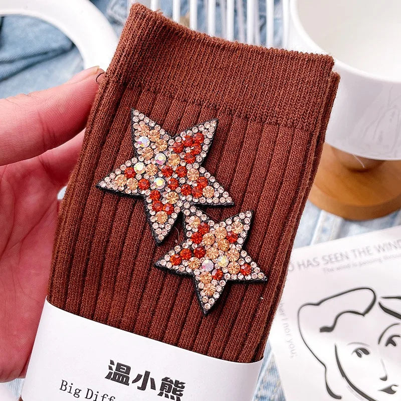 Fashionable Rhinestone Sparkling Women's Socks, Kawaii Star Diamond Sparkling Socks, Comfortable And Breathable Christmas Socks Peaceful Pleasures Health and Wellness Chocolate One Size