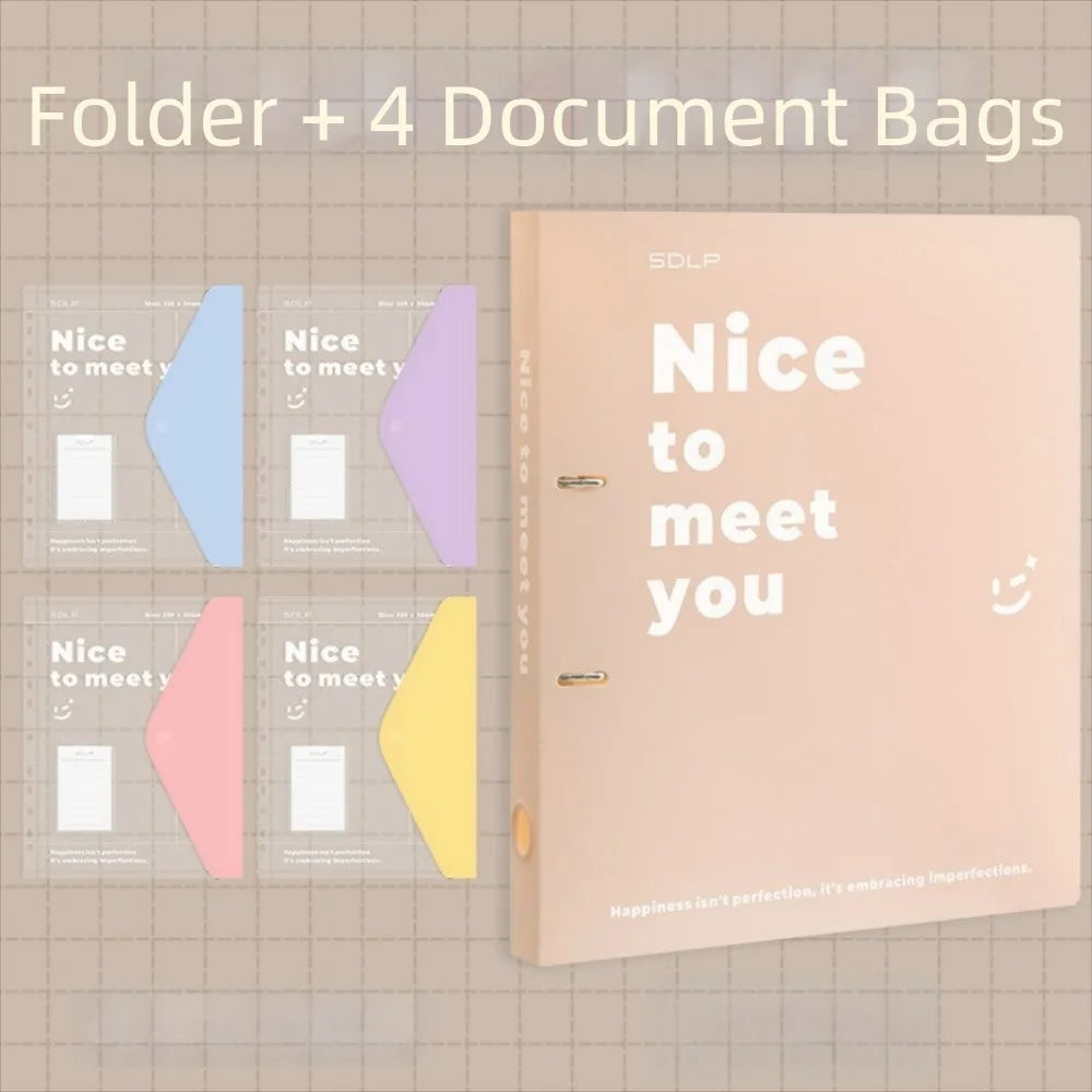 PP Loose Leaf File Bag Set Detachable Waterproof 2 Hole Binder Folders Large Capacity Test Paper Storage Clip School Supplies Peaceful Pleasures Health and Wellness Pink
