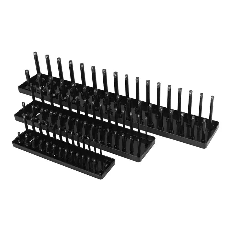 A36T-3Pc Socket Organizer Tray Set Socket Trays 1/4Inch 3/8Inch & 1/2Inch Drive Deep And Shadow Socket Holders Peaceful Pleasures Health and Wellness Black