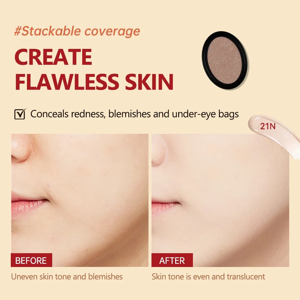 Cushion Refill Foundation Waterproof Semi-Matte Red Finish 72-Hour Wear Long-Lasting Buildable Coverage Sun Protection Makeup Peaceful Pleasures Health and Wellness