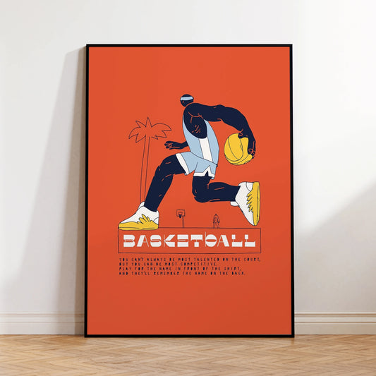 Modern Orange Basketball Canvas Wall Art Poster | Home Decor Canvas Wall Art Peaceful Pleasures Health and Wellness G4348 21x30cm Unframed