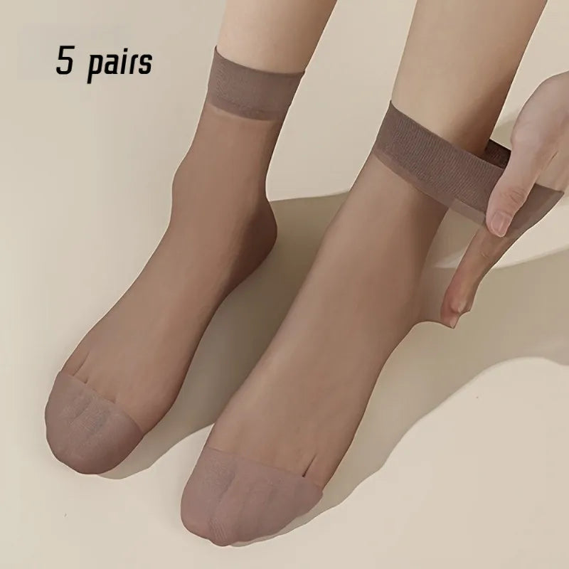 5 Pairs Women Transparent Ankle Socks Ultra Thin Breathable Nylon Sheer Short Socks Elastic Summer Casual Daily Wear Peaceful Pleasures Health and Wellness